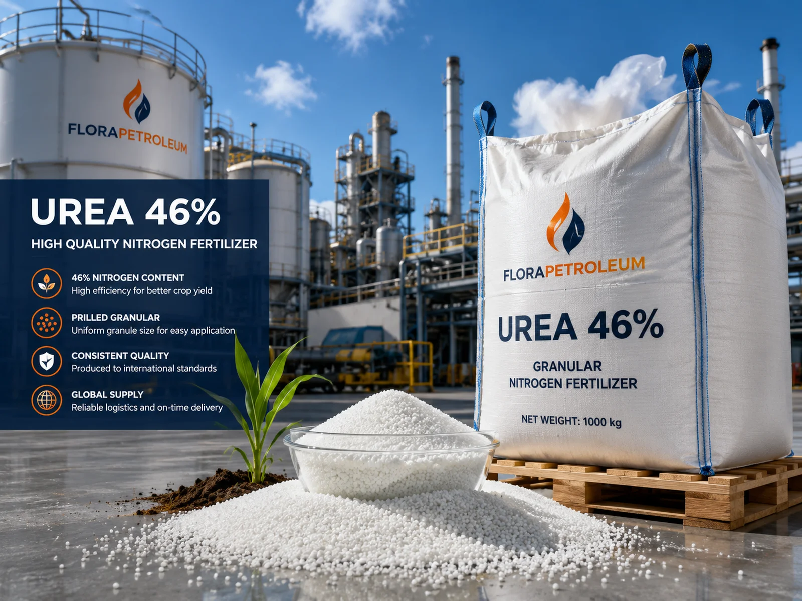 FloraPetroleum Urea 46 percent fertilizer international supply