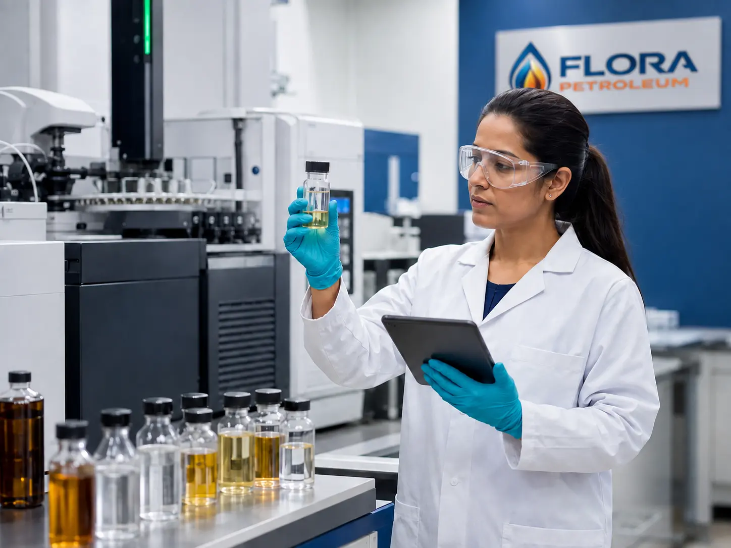 FloraPetroleum laboratory technician testing petroleum product samples