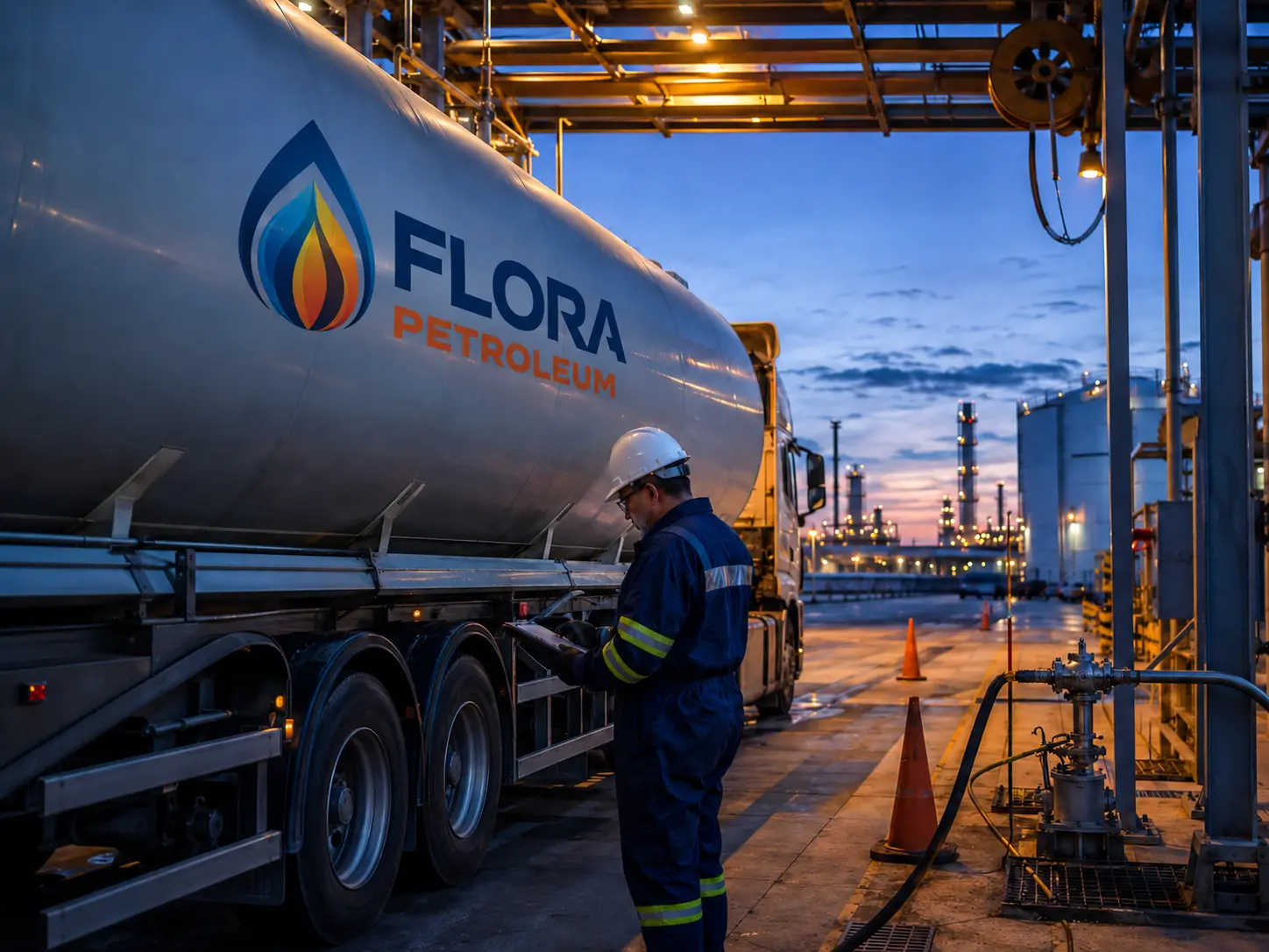 FloraPetroleum tanker loading and petroleum shipment inspection at a terminal