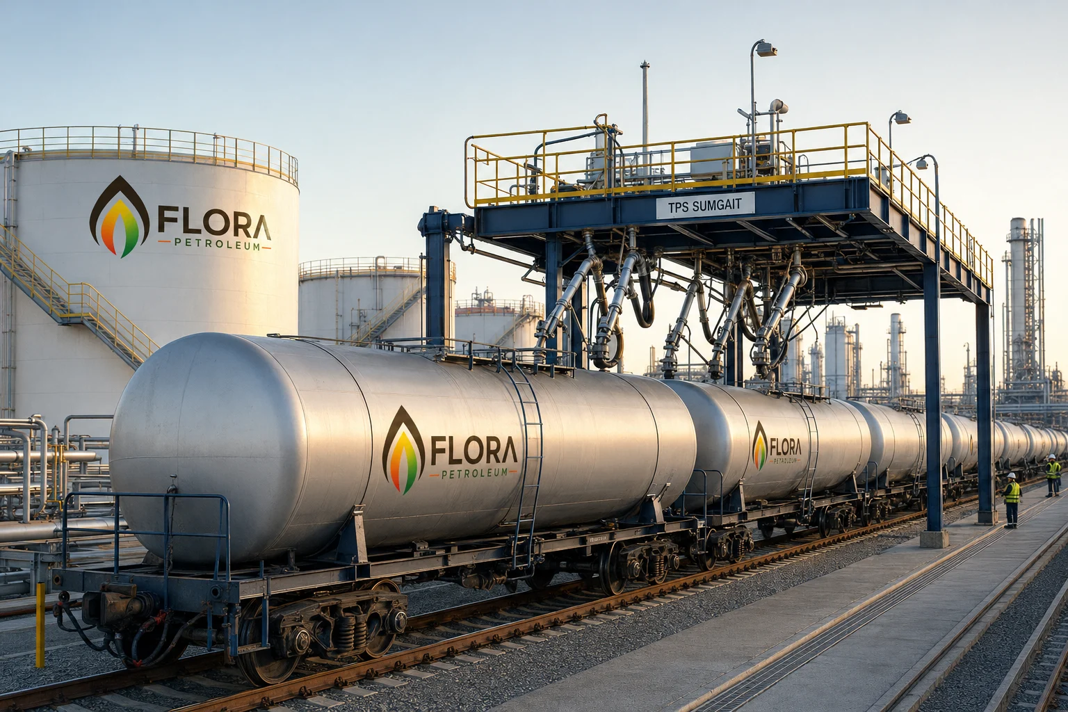 TPS Sumgait refinery loading FloraPetroleum diesel into rail tank wagons