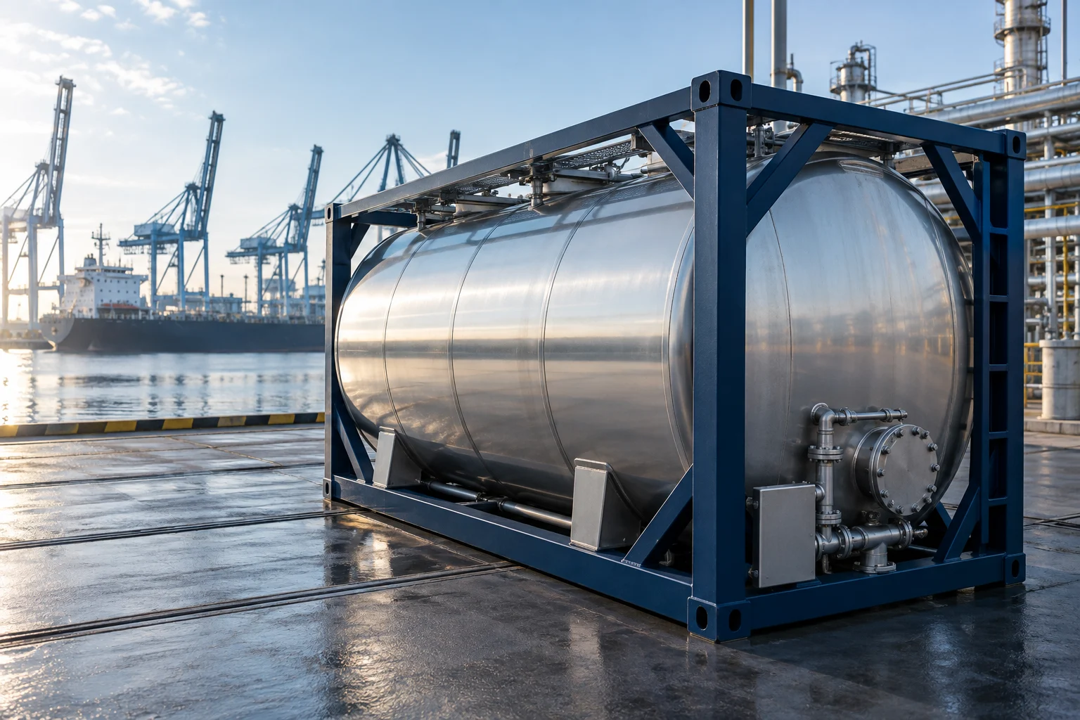 Metanol Metanol jo‘natmasini aks ettiruvchi ISO sisternasi va port terminali