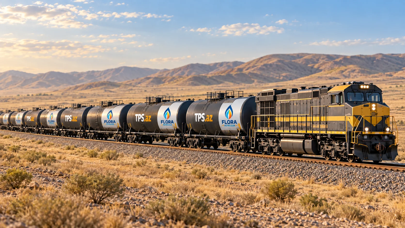 Diesel Shipments from Azerbaijan to Central Asia | K5, K4, K3 Rail transport towards Central Asia — AI-generated representative image