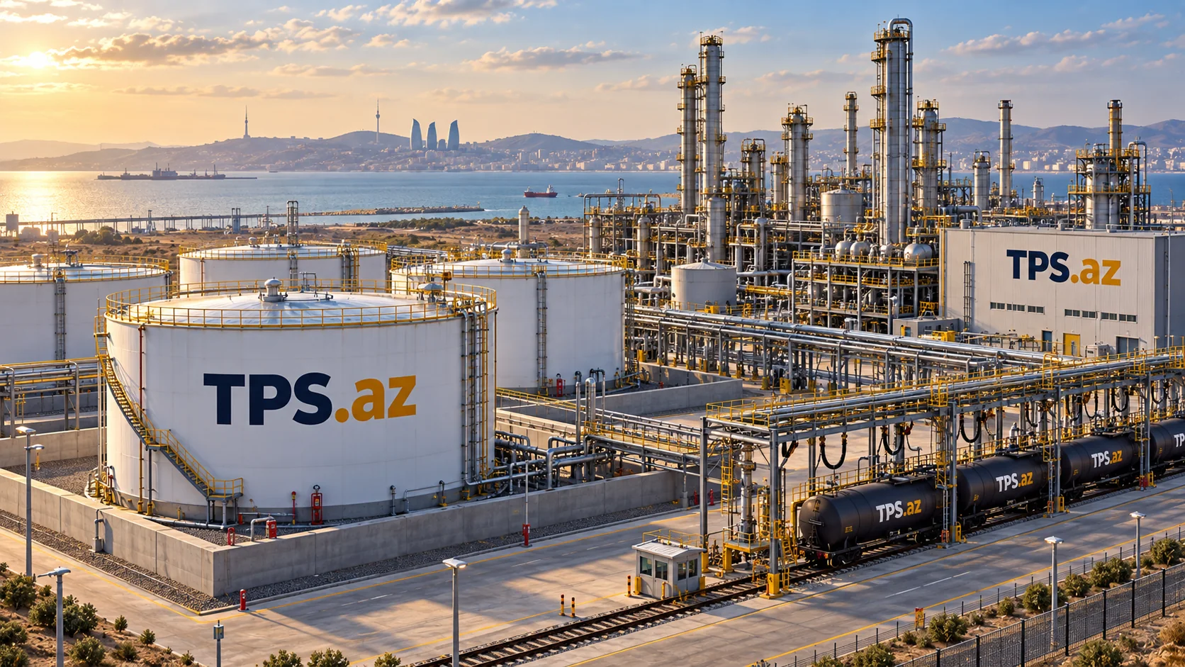 Diesel Shipments from Azerbaijan to Central Asia | K5, K4, K3 TPS-branded refinery and a 25,000-ton storage concept — AI-generated representative image